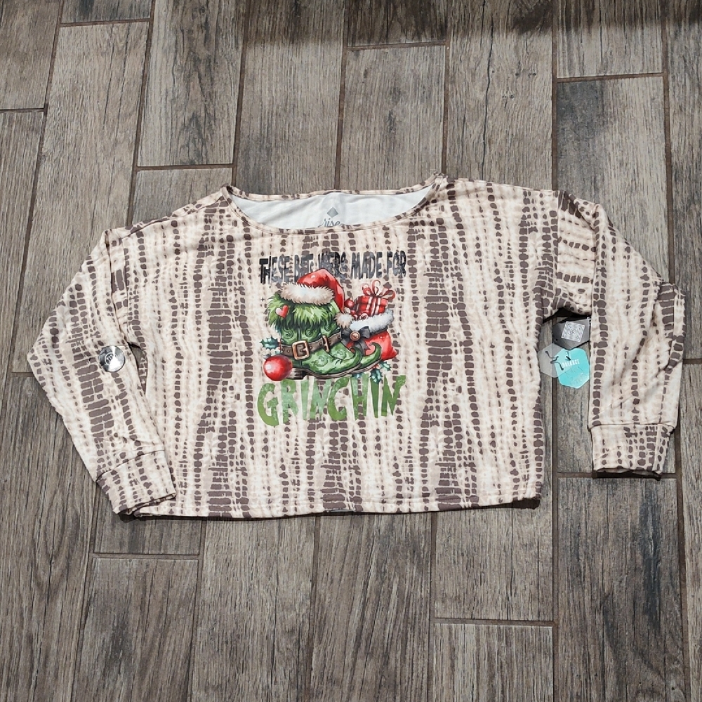 Lularoe Rise Balance Grinch Graphic Long Sleeve Top Small NWT